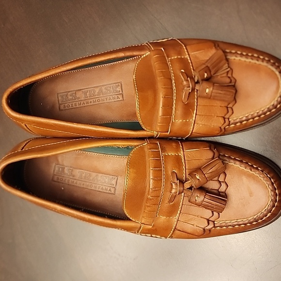 H.S. Trask Shoes Mens Size 8M  Chestnut Brown Leather Tassel Loafers Kiltie - Picture 1 of 8